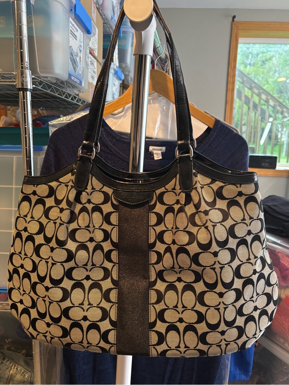 Vintage Y2K Coach Signature Stripe Devin Shoulder Tote Bag Purse *Worn Areas*